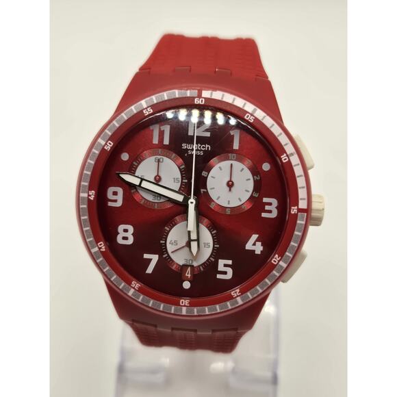 Swatch Spremuta Chronograph Red Dial Red Silicone 42mm Unisex Watch SUSR403. - Picture 3 of 12